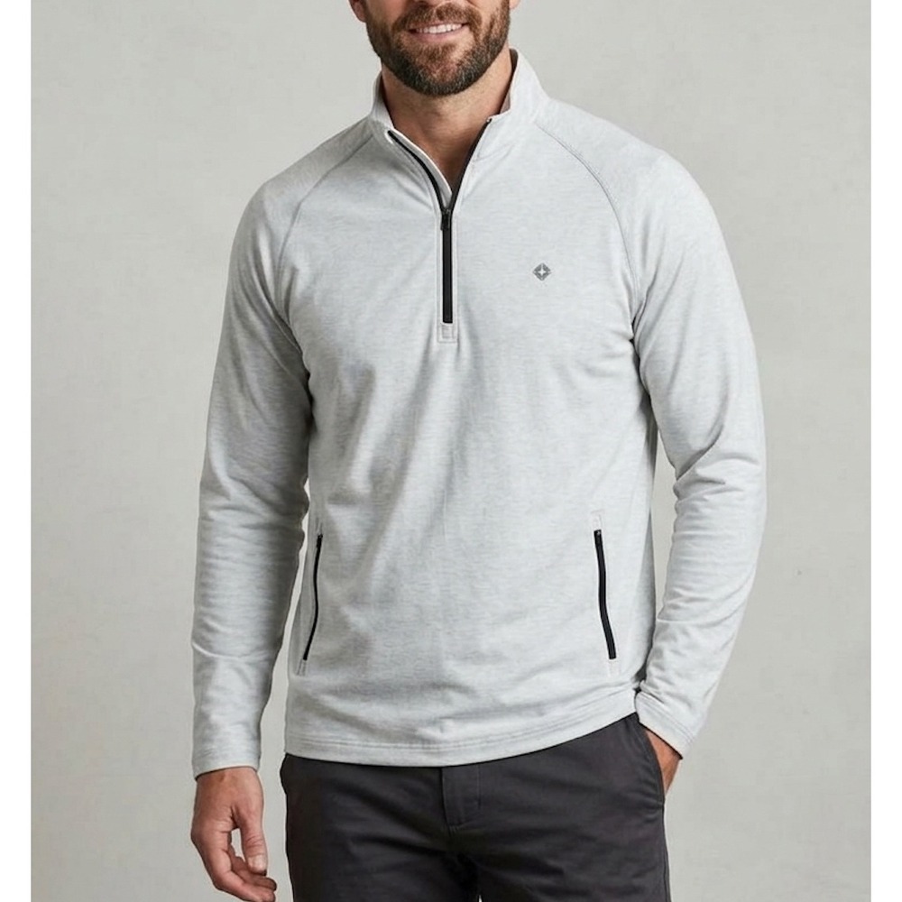 THOUSAND‎ MILES Sweater MENS Large All Day Pullover 1/4 Zip Travel Comfort Gray